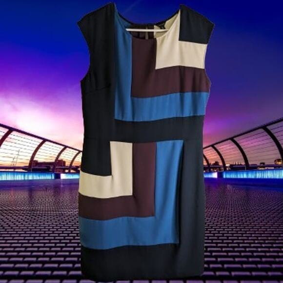 Ann Taylor 14 sleeveless color block muti color polyester blend sheath dress. - Picture 1 of 2